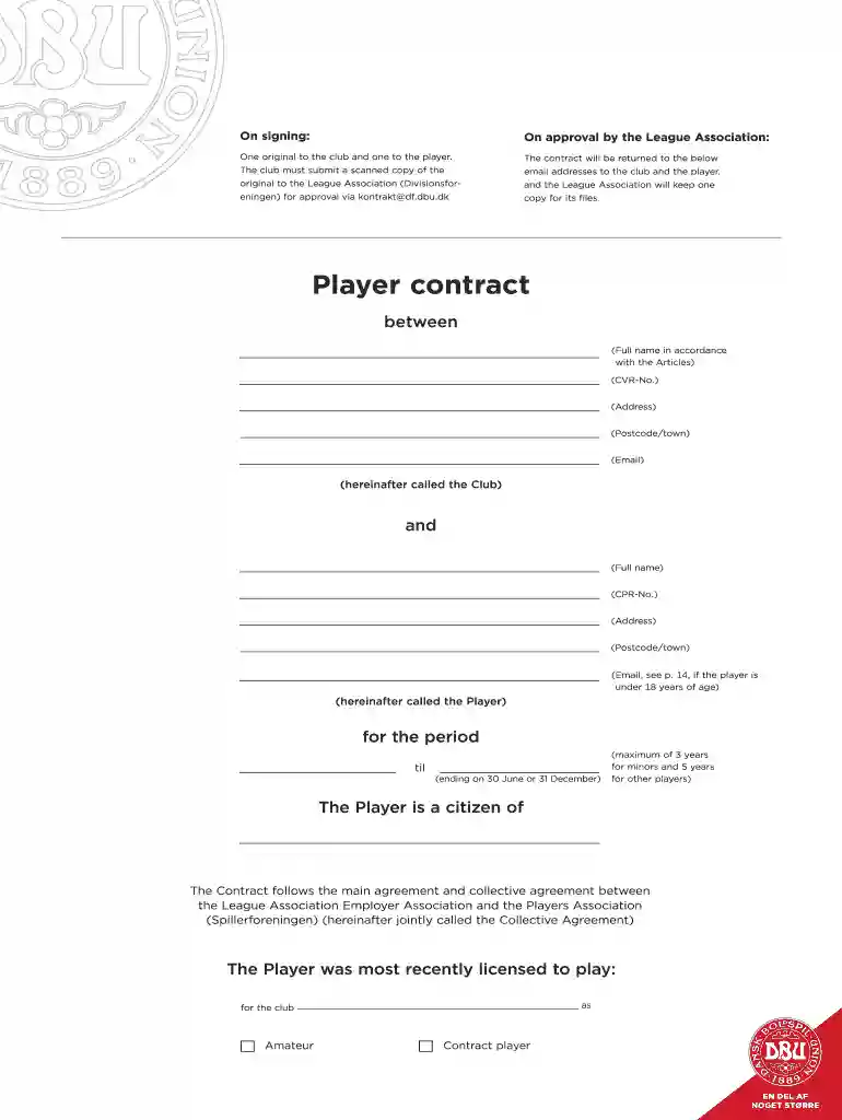 football contract form Preview on Page 1