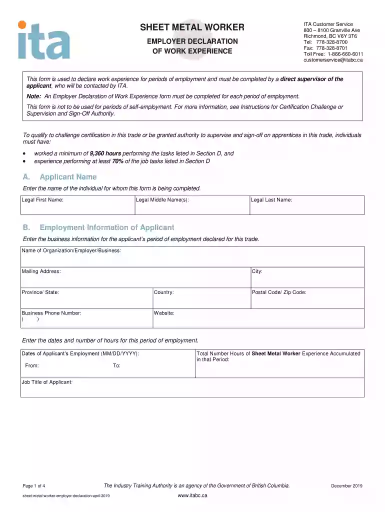 sheet metal worker - ITA BC Preview on Page 1
