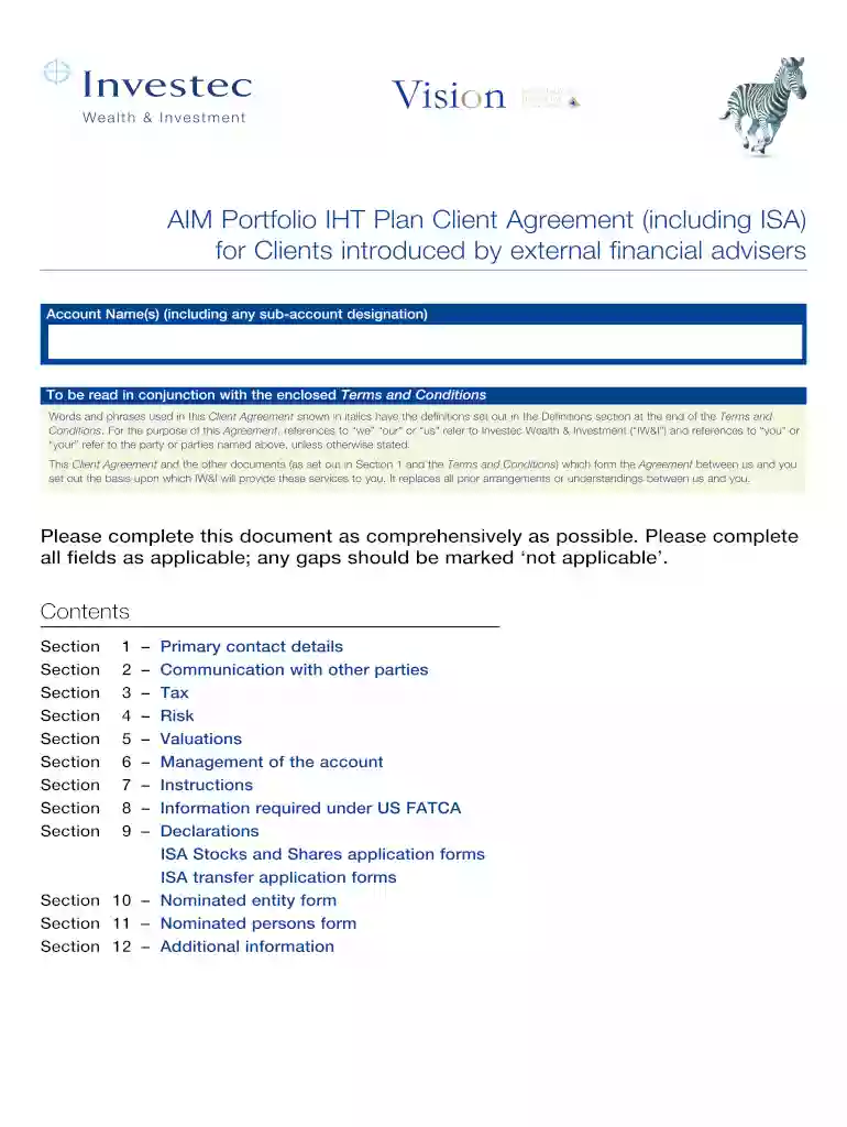 AIM Portfolio IHT Plan Client Agreement (including ISA) for Clients Preview on Page 1