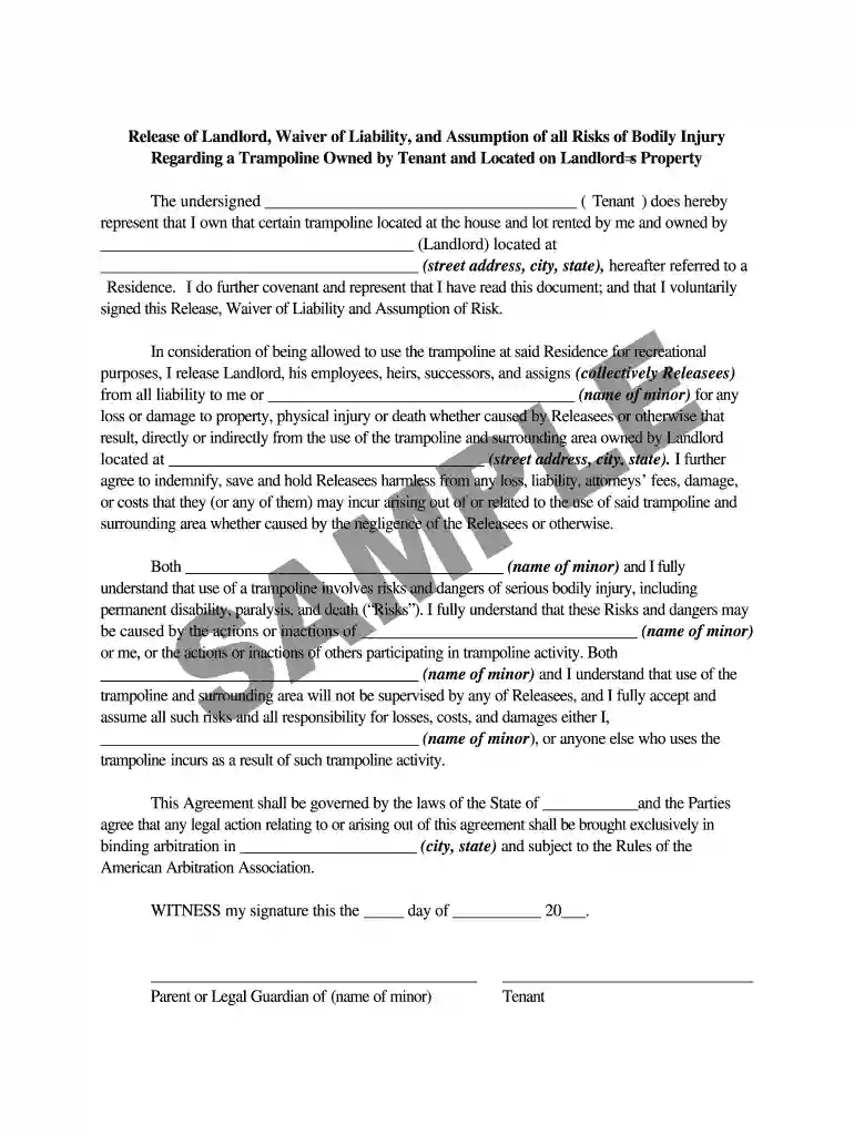 trampoline waiver for rental property Preview on Page 1