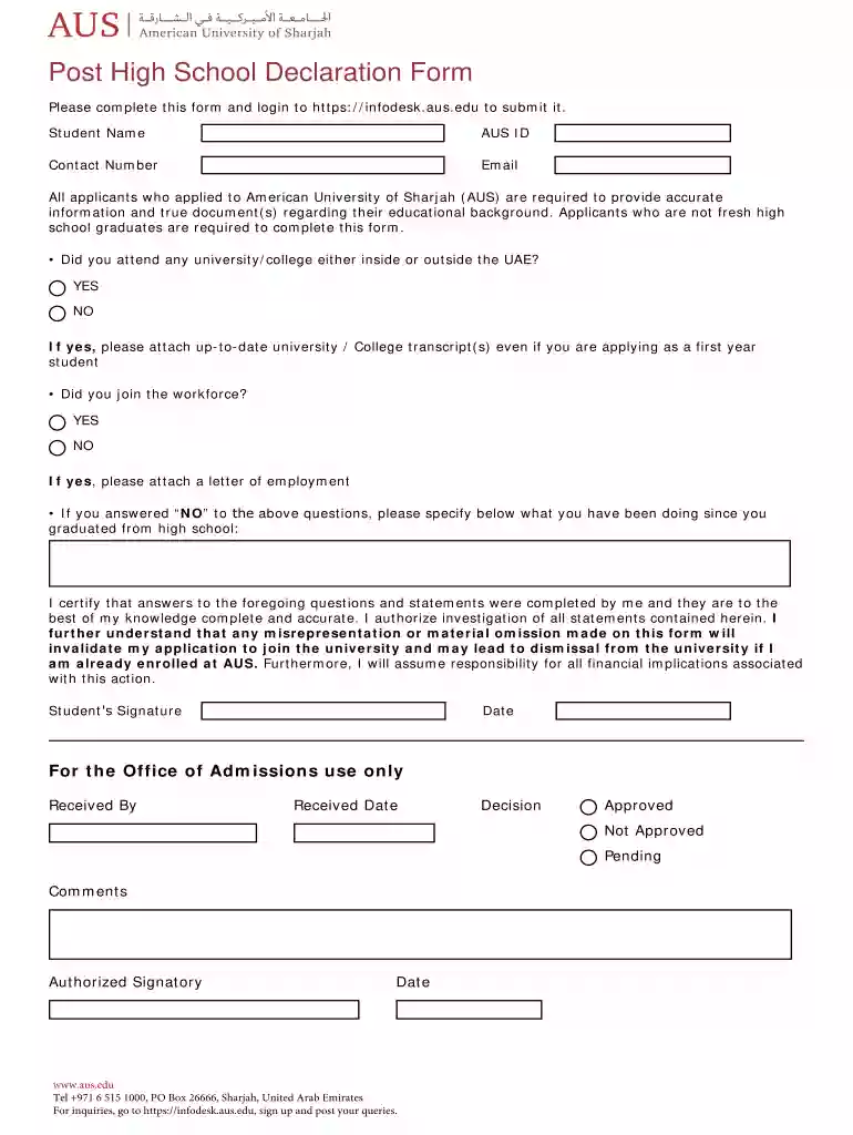 high school declaration form Preview on Page 1