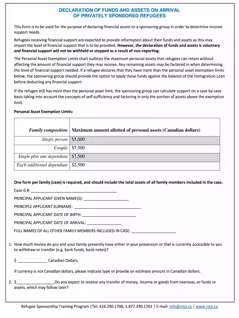 DECLARATION OF FUNDS AND ASSETS ON ARRIVAL OF PRIVATELY Preview on Page 1