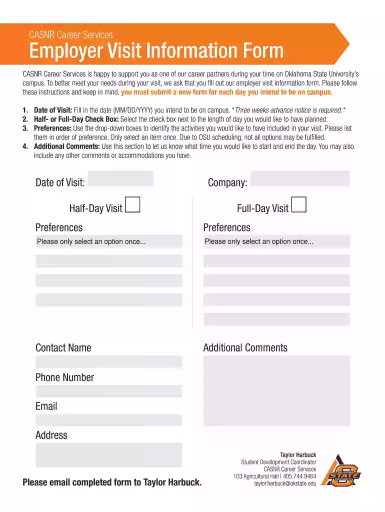 Employer Visit Information Form Preview on Page 1