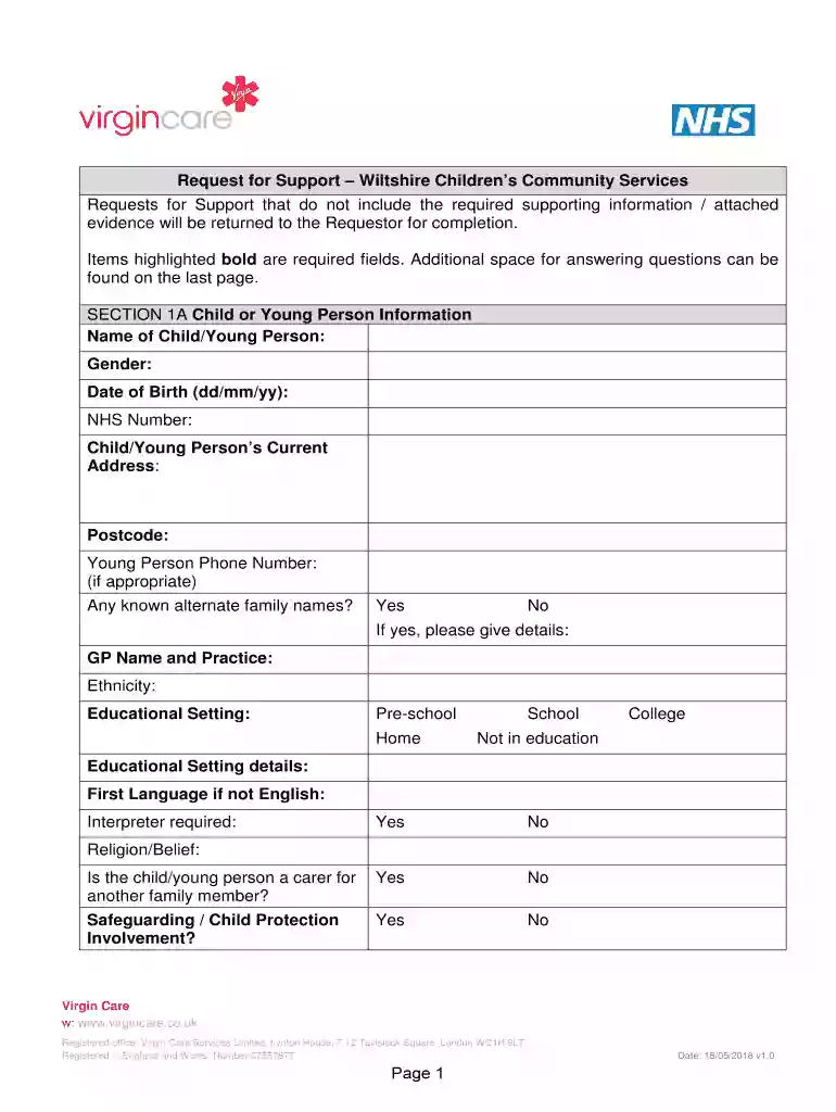 Request for Support - Wiltshire Children's Community Services Preview on Page 1
