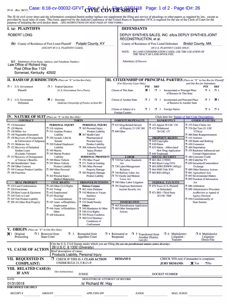 Case: 6:18-cv-00032-GFVT Doc #: 1 Filed: 02 01 18 Page: 1 of 25 - Page ID#: 1 Preview on Page 1