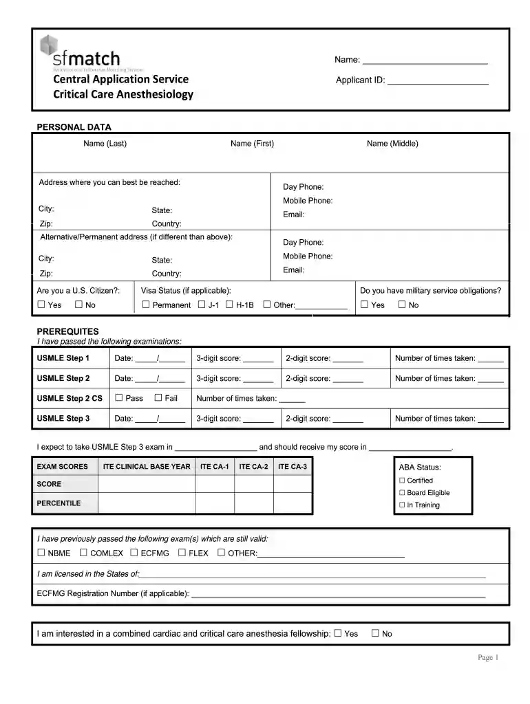 central application anesthesiology Preview on Page 1