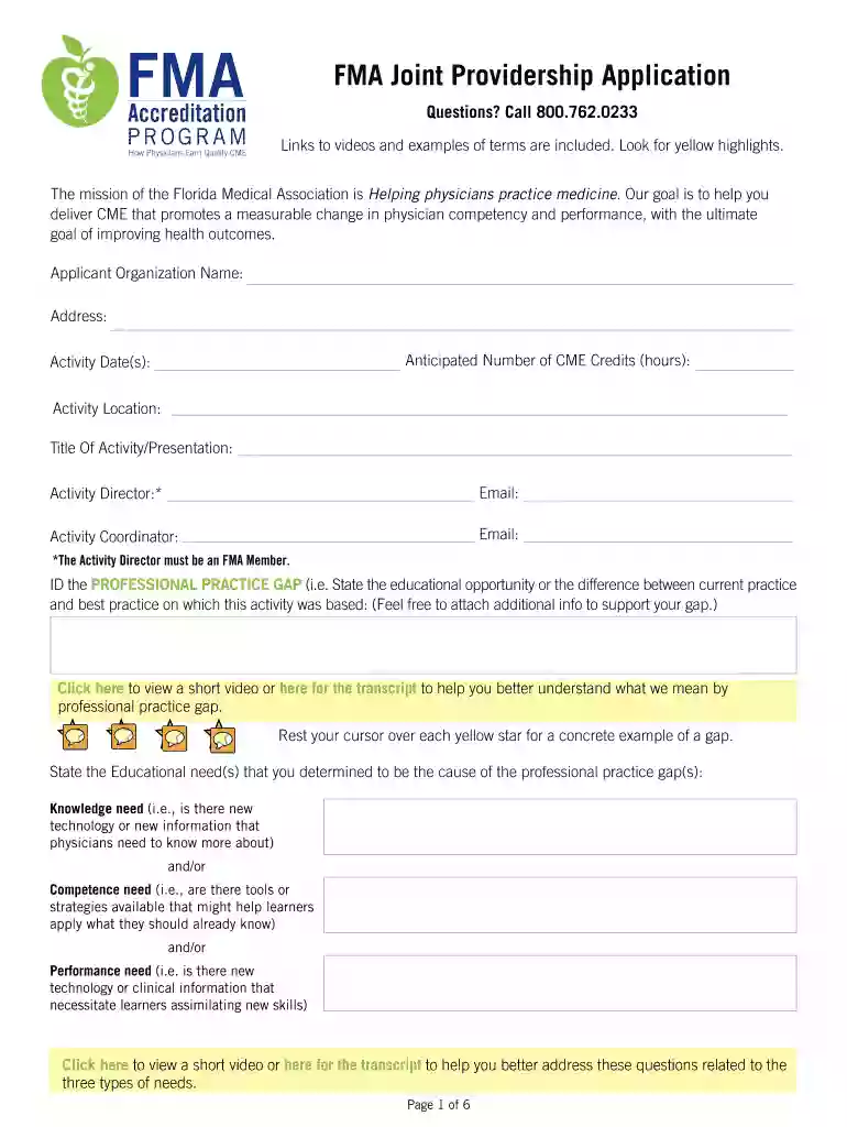 FMA Joint Providership Application - Florida Medical Association Preview on Page 1
