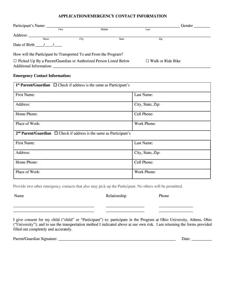 APPLICATION EMERGENCY CONTACT INFORMATION Preview on Page 1
