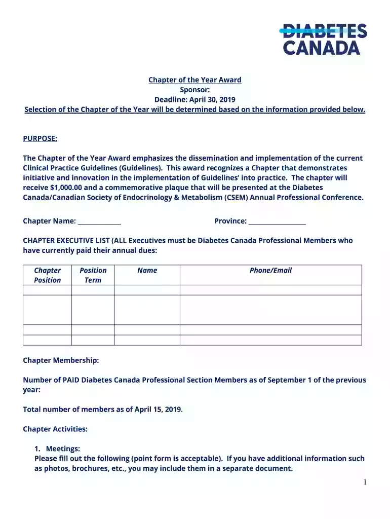 2019 Chapter of the year award application form Preview on Page 1