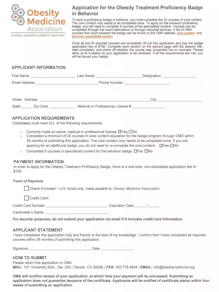 Application for Obesity Treatment Proficiency Badge in Nutrition Preview on Page 1