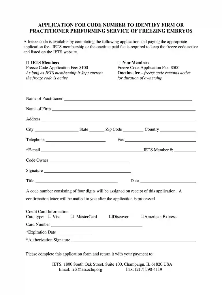 application for code number to identify firm or practitioner Preview on Page 1