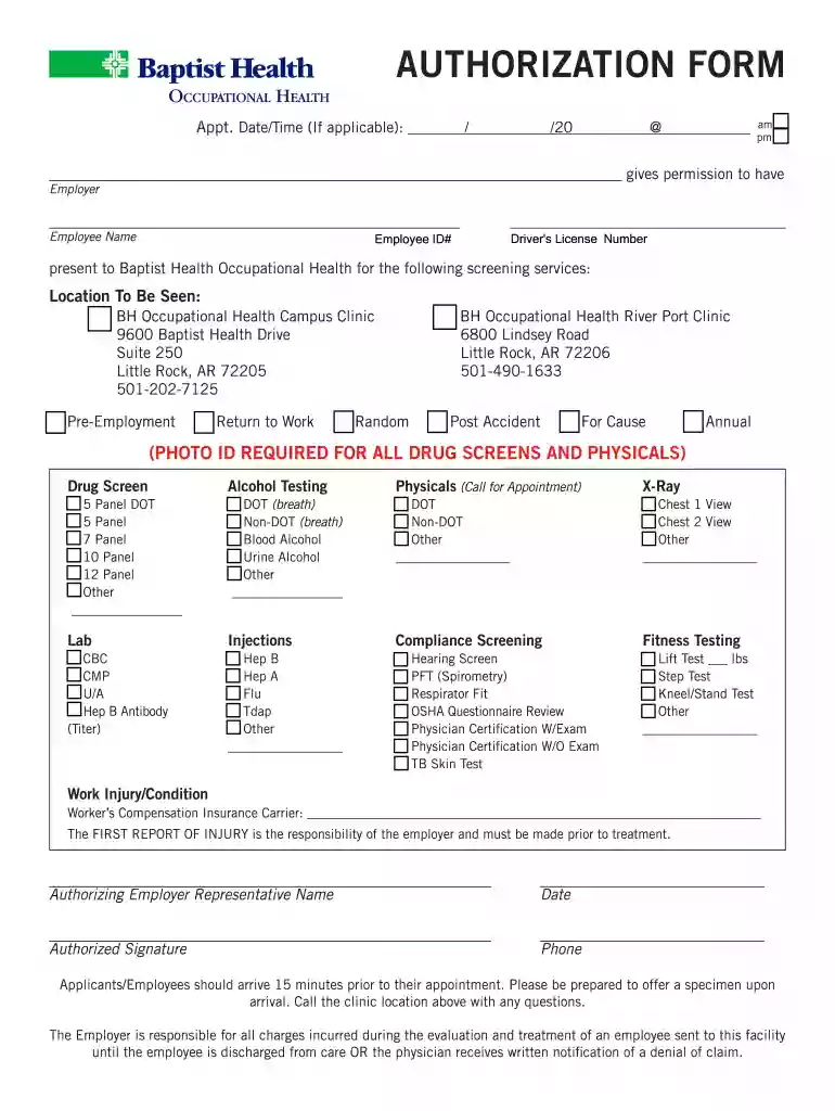 Occupational Medicine Forms and ResourcesBaptist Health Preview on Page 1