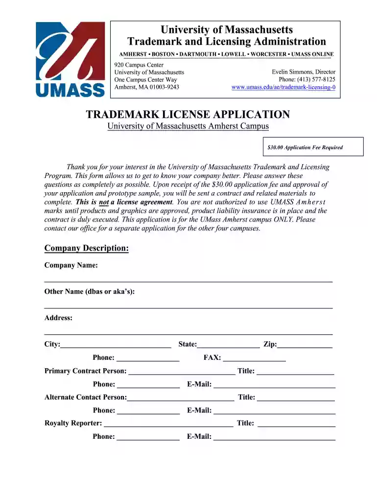 University of Massachusetts Trademark and Licensing Preview on Page 1
