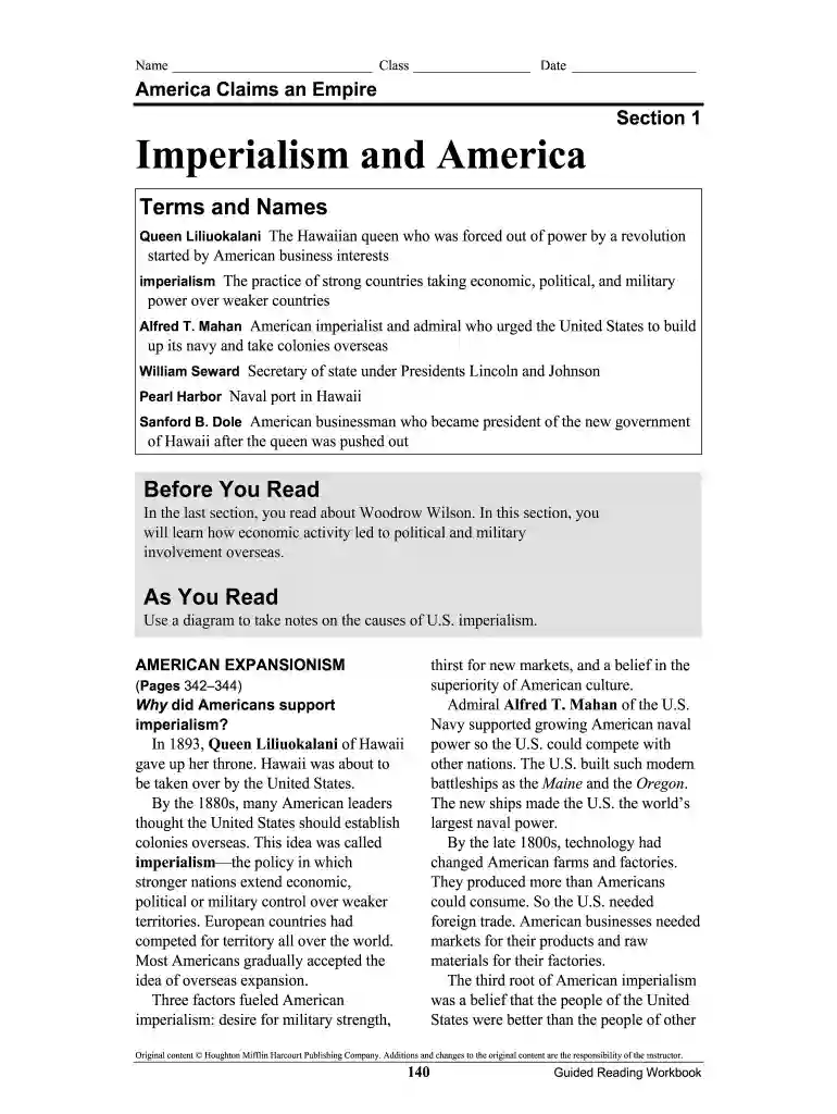 imperialism and america answer key Preview on Page 1