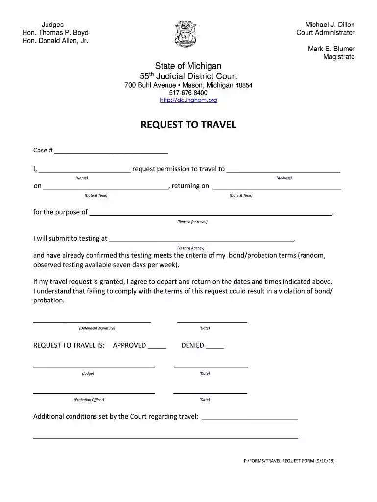 travel request ingham Preview on Page 1