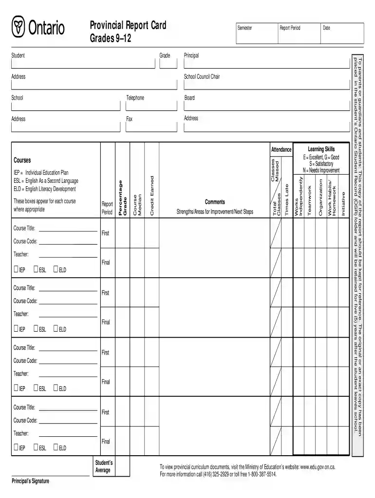 ontario provincial report card Preview on Page 1