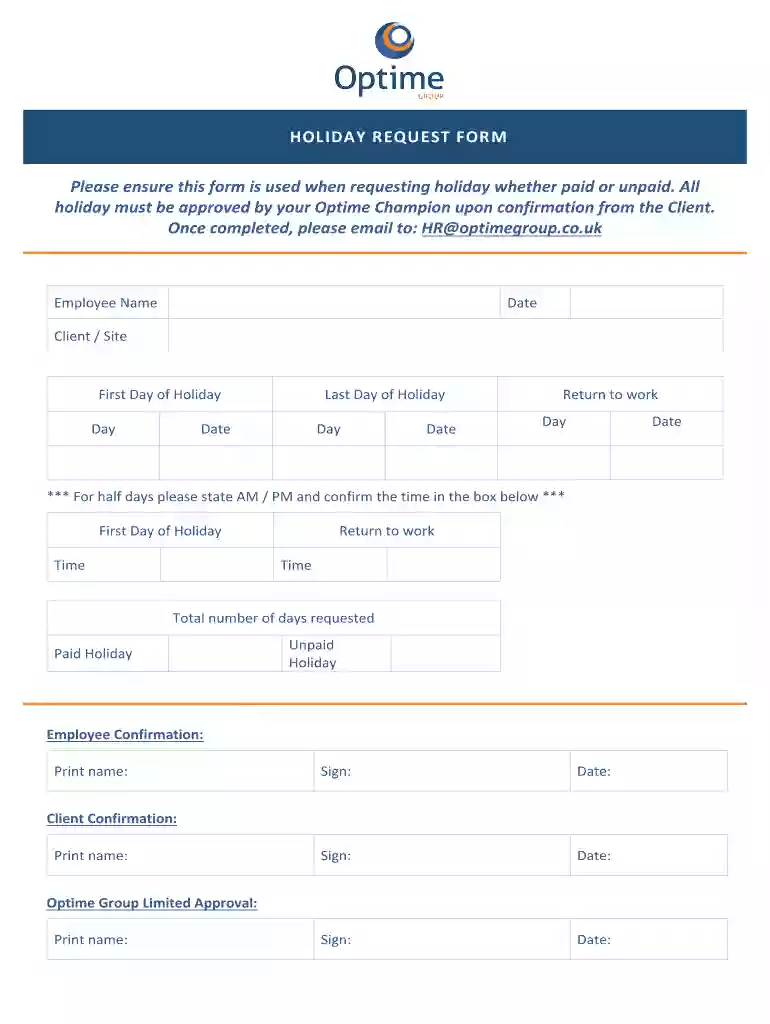 holiday request form Preview on Page 1