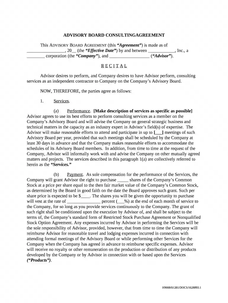 advisory board consulting agreement Preview on Page 1