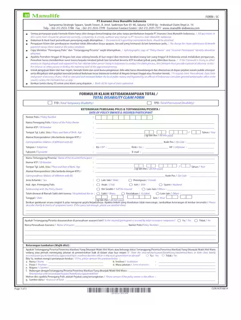 manulife formulir claim Preview on Page 1