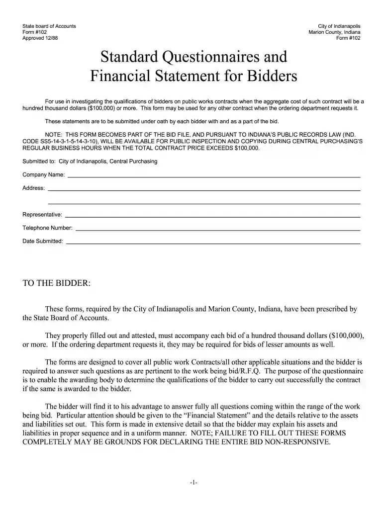 form 102 standard financial Preview on Page 1