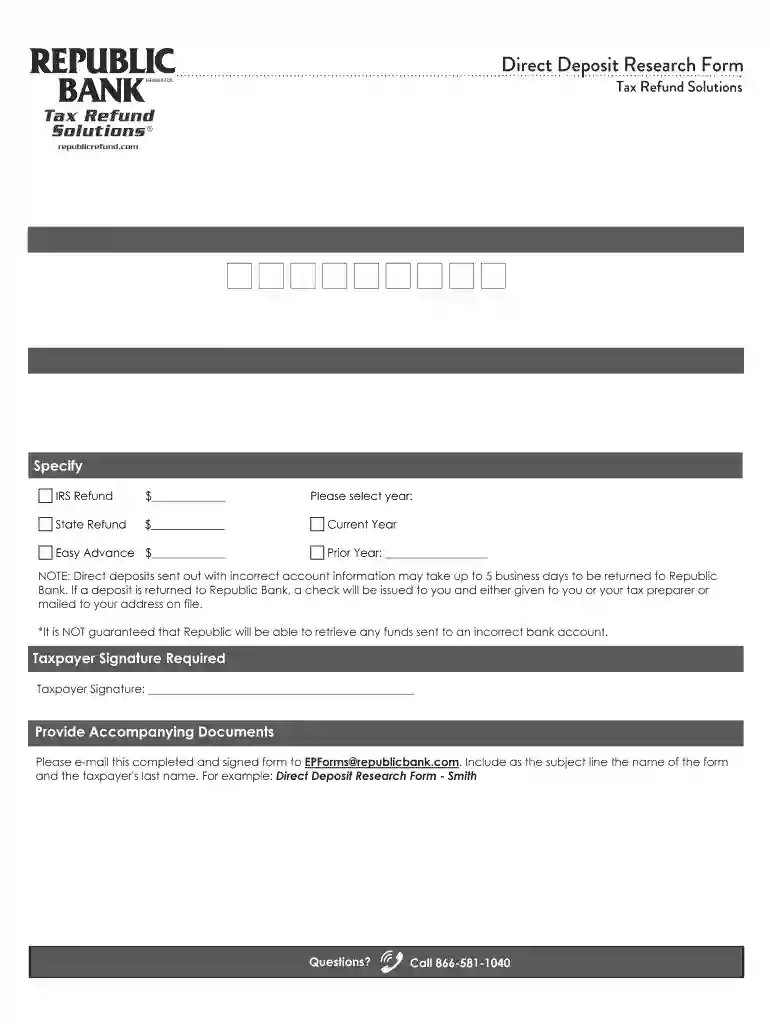 direct deposit research form Preview on Page 1