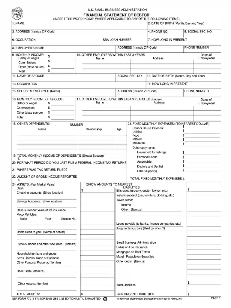 sba form 770 instructions Preview on Page 1