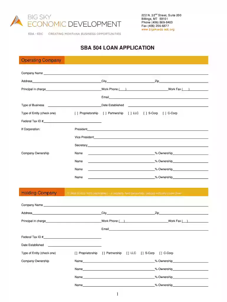 Sba 504 loan application pdf fillable form Preview on Page 1