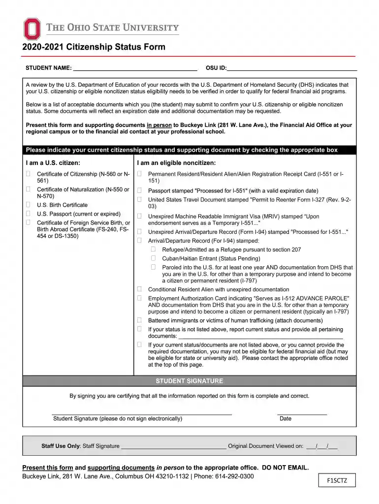 citizenship status form Preview on Page 1