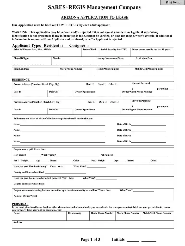 arizona lease agreement Preview on Page 1