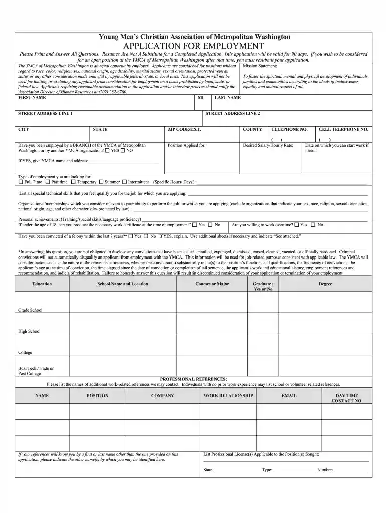 ymca application form Preview on Page 1