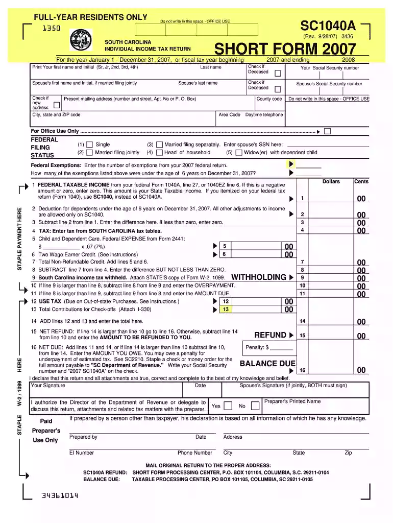 south carolina individual income tax return form Preview on Page 1