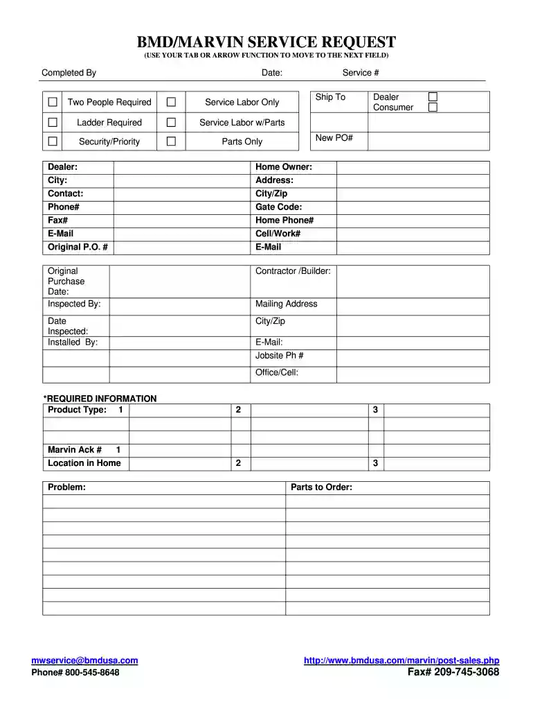 BMD/MARVIN SERVICE REQUEST Preview on Page 1