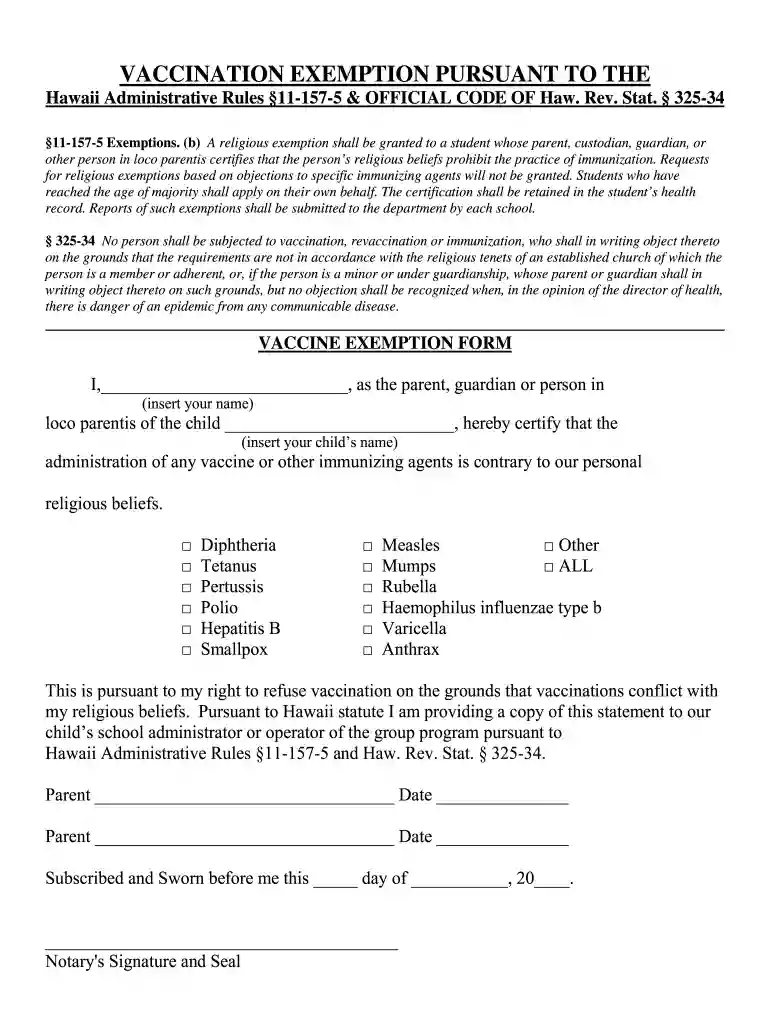 hawaii vaccine exemption form pdf Preview on Page 1