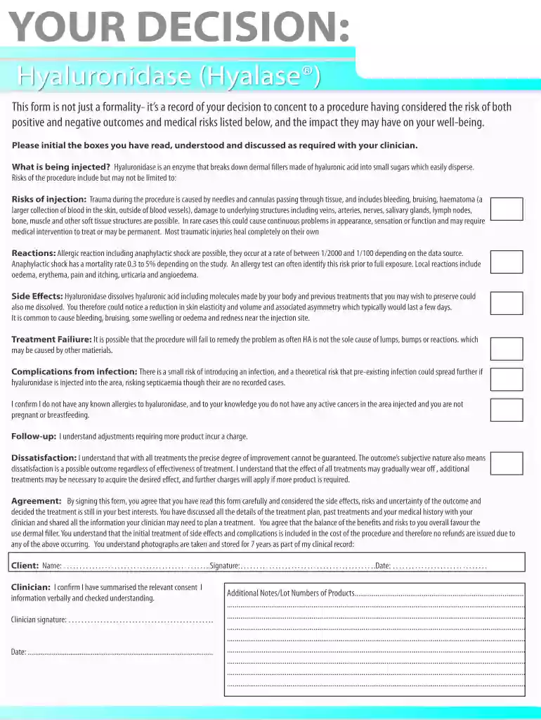 hyaluronidase consent form Preview on Page 1