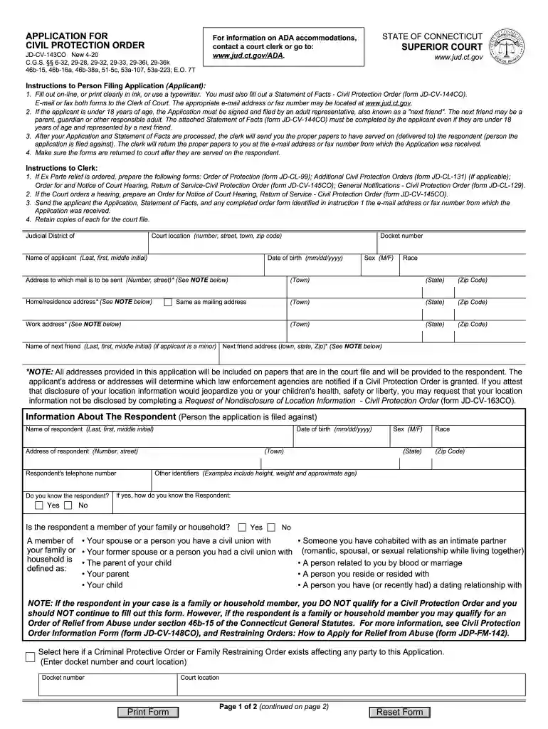APPLICATION FOR CIVIL PROTECTION ORDER Preview on Page 1