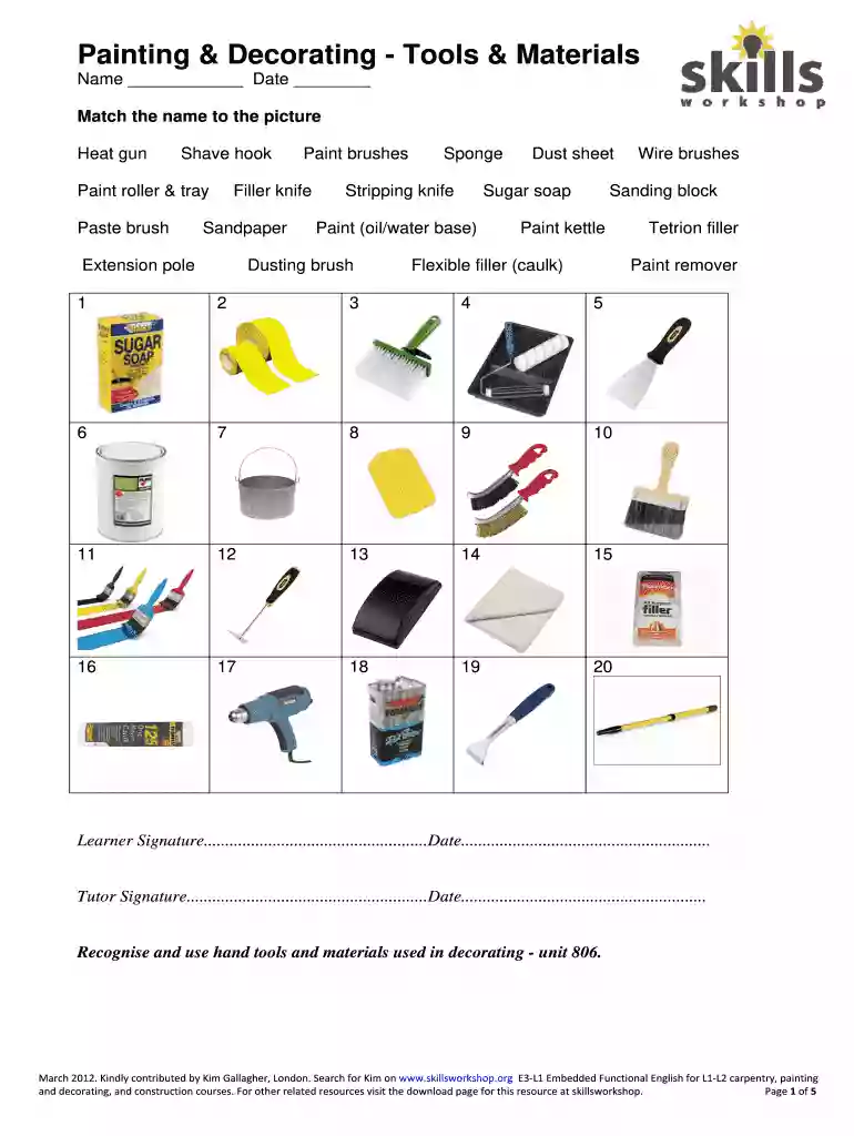 material names Preview on Page 1