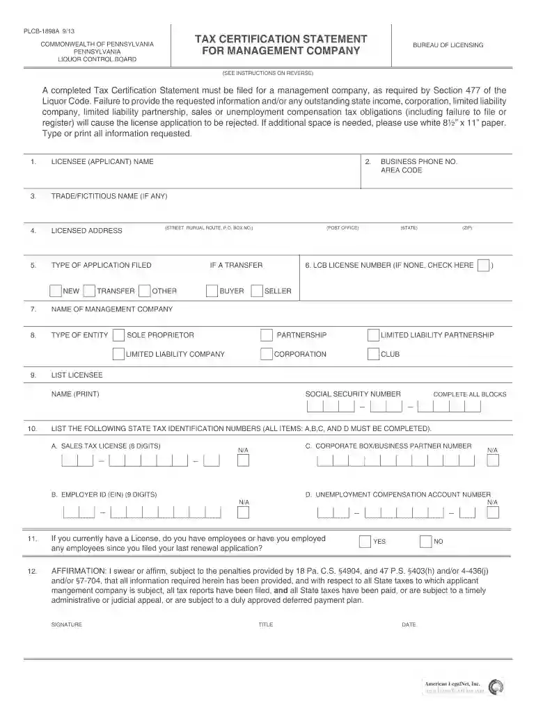pennsylvania tax certification statement Preview on Page 1