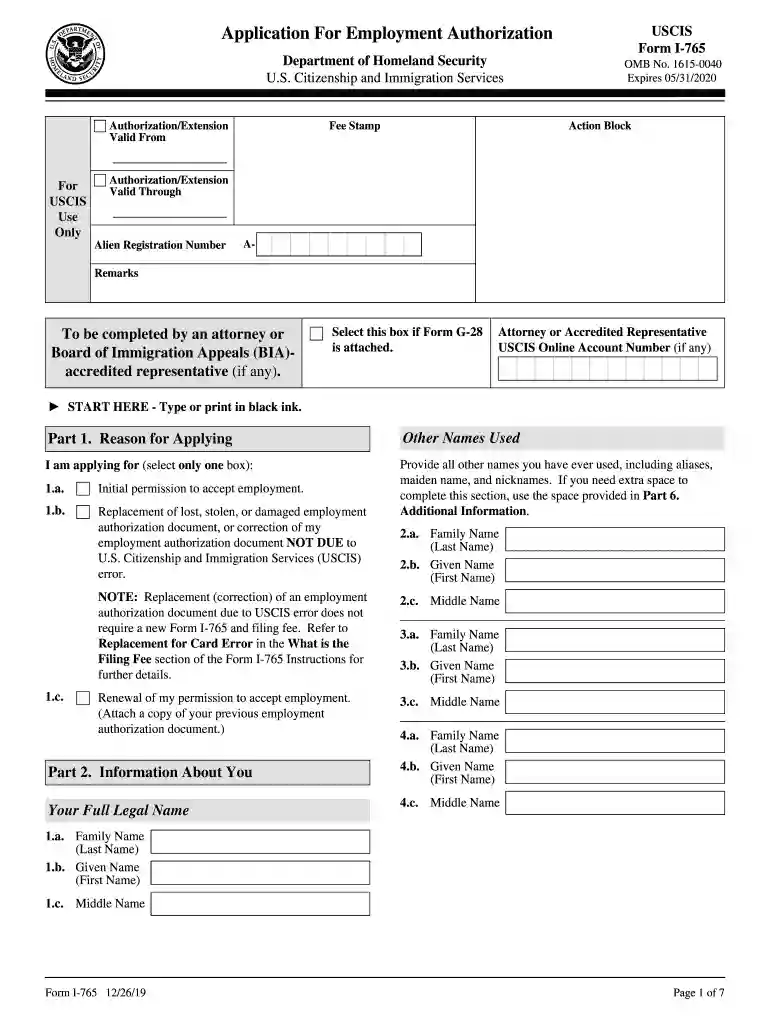 i765 form Preview on Page 1