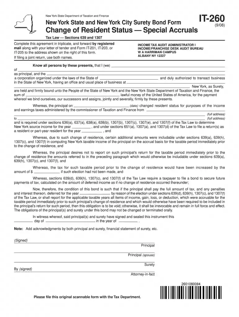 Form IT-260-I - Tax ny - New York State Preview on Page 1