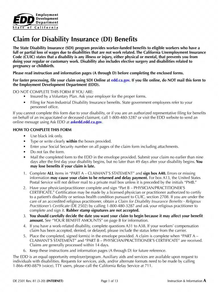 edd disability form for doctor to fill out Preview on Page 1