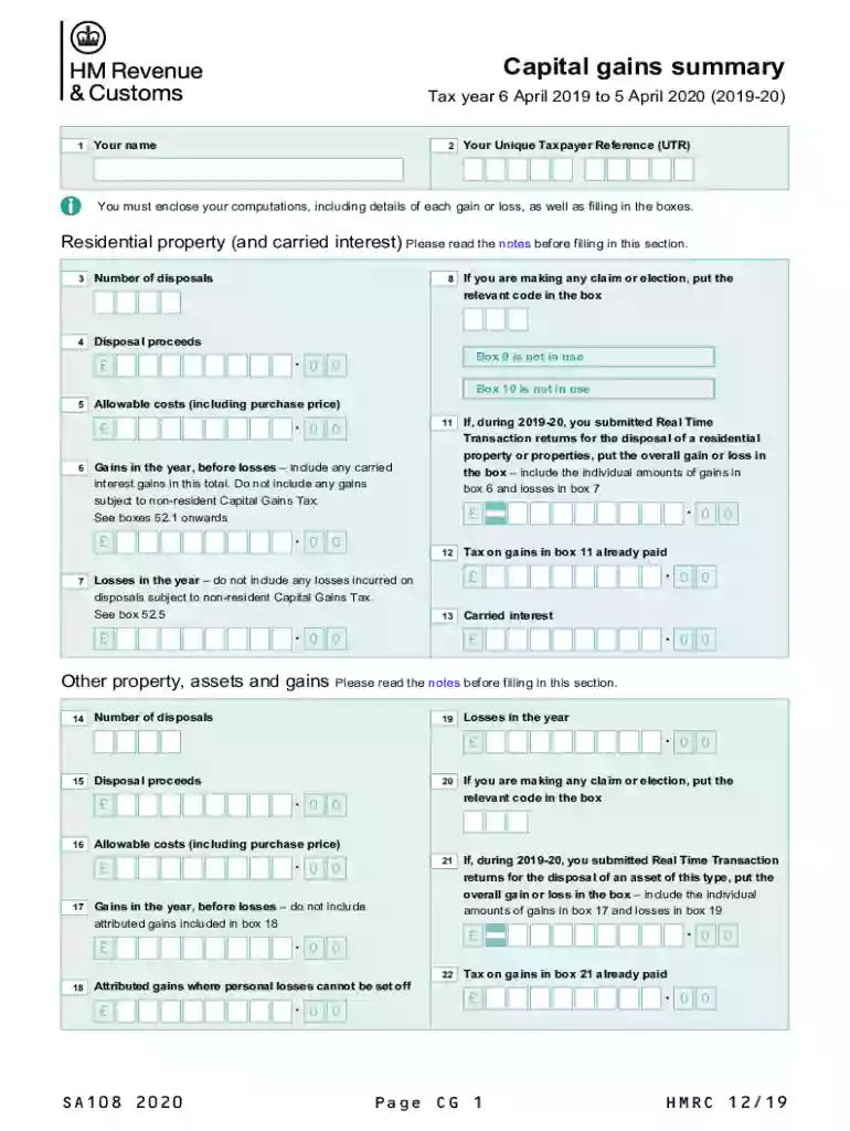 Capital Gains summary (2019) Use the SA108(2019) Capital Gains Summary supplementary pages to record Preview on Page 1