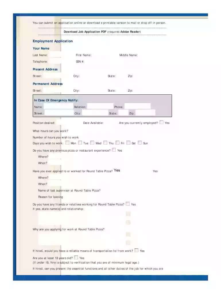 job application employment form Preview on Page 1
