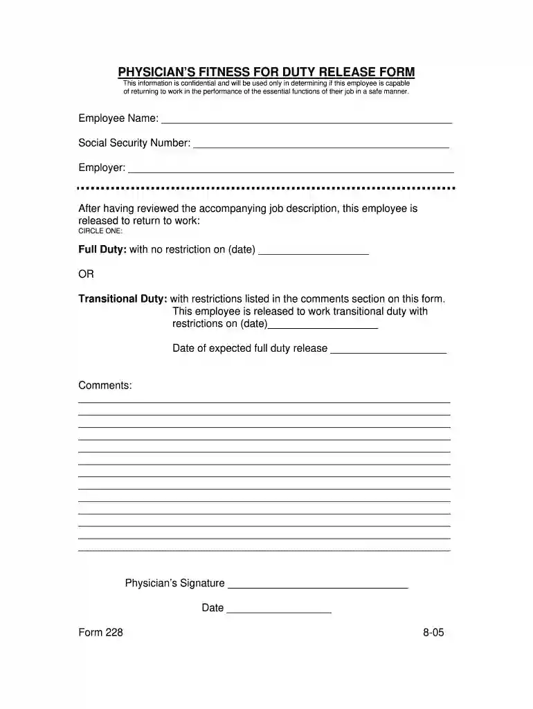 fitness for duty form Preview on Page 1