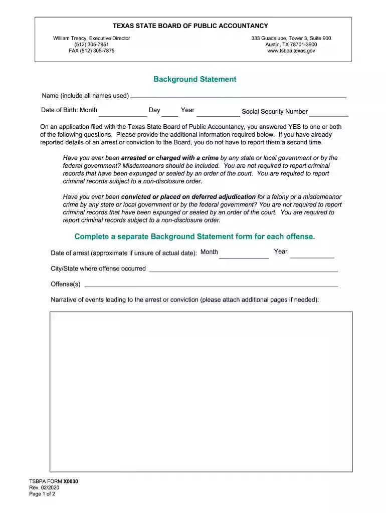 Background Statement - Texas State Board of Public Preview on Page 1