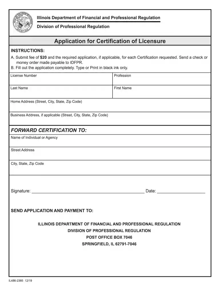 How to Request a Certification of Licensure - IDFPR Preview on Page 1