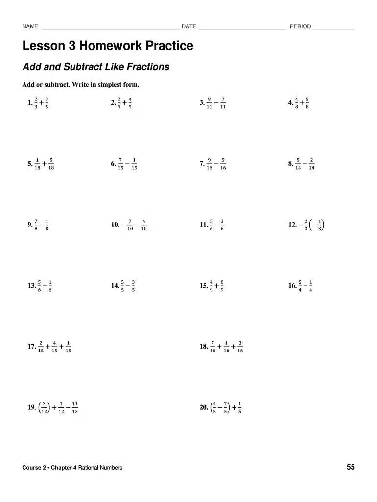 practice add subtract fractions Preview on Page 1