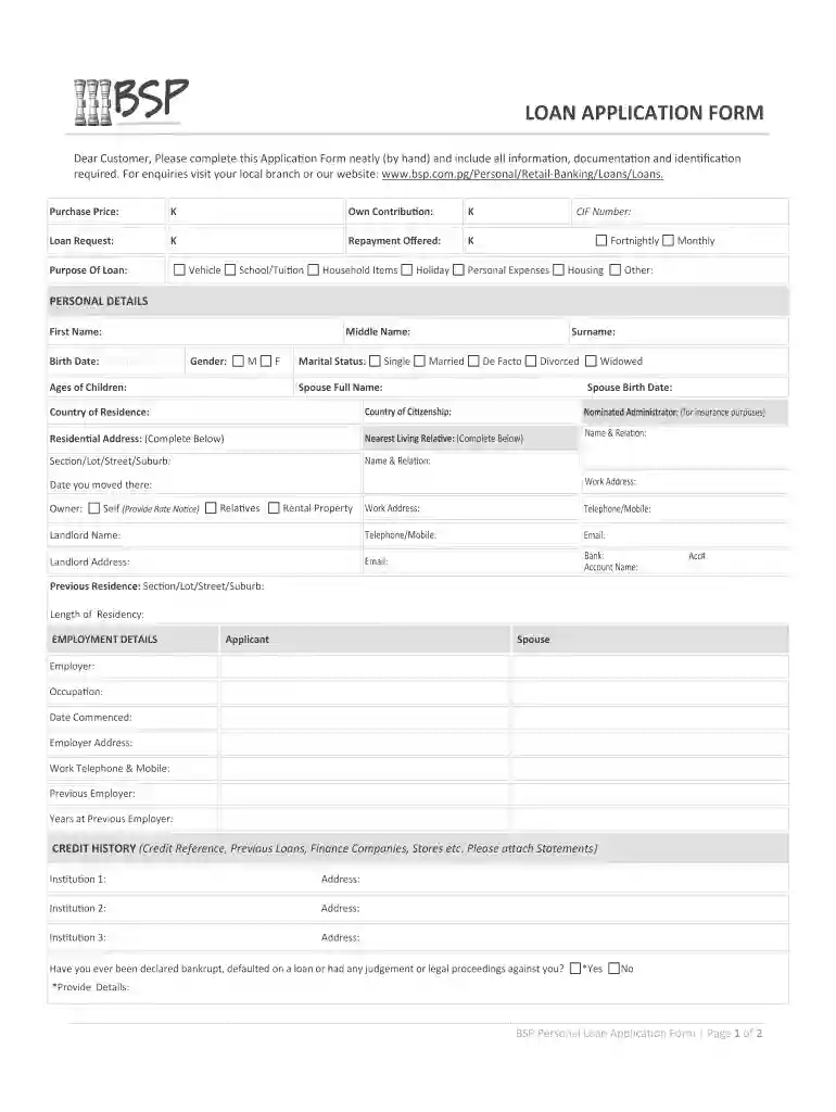 bsp loan application form Preview on Page 1