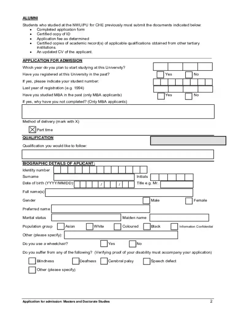 nwu undertaking form Preview on Page 1