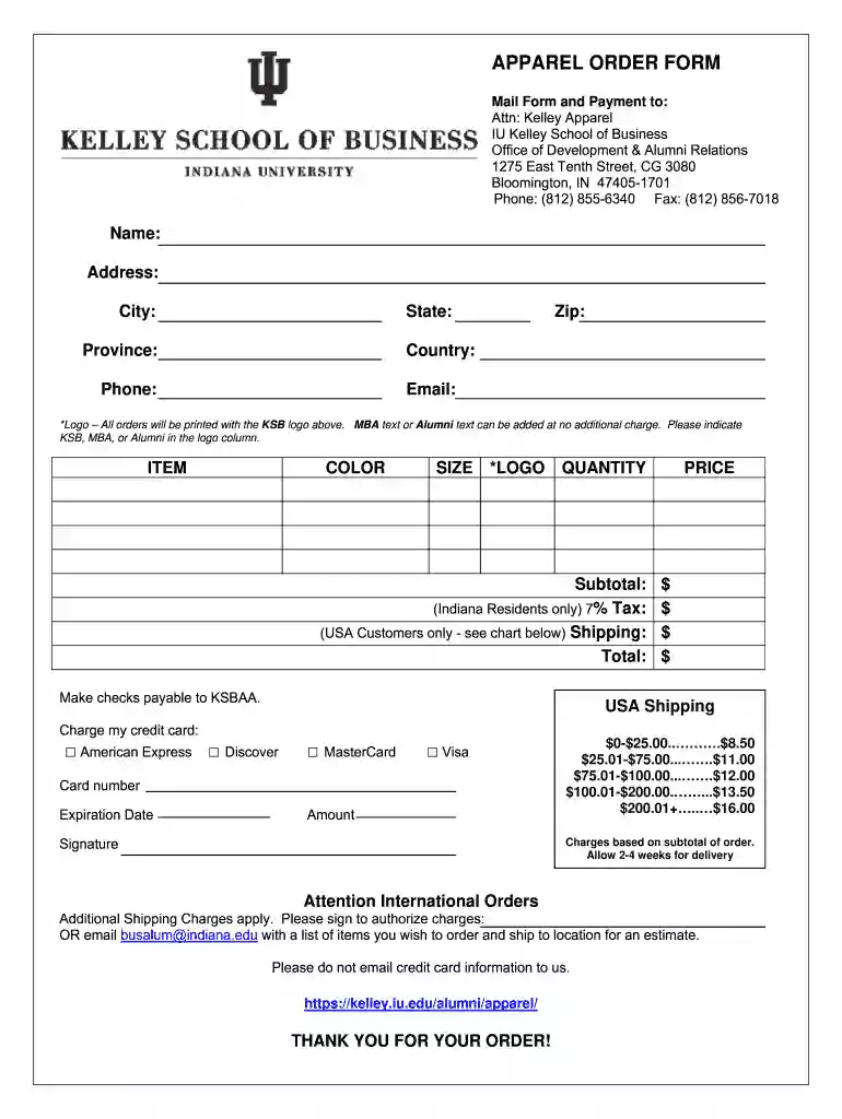 apparel order form pdf Preview on Page 1