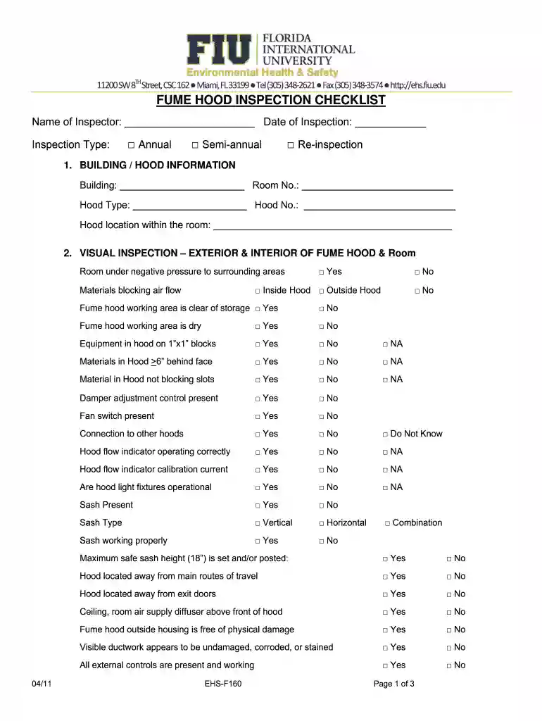 fume hood maintenance checklist pdf Preview on Page 1